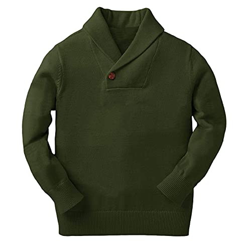 Ryannology Toddlers Baby Boys Girls Shawl-Collar Pullover Cable Sweater V Neck Long Sleeve Warm Outwear Spring Fall Winter Army Green