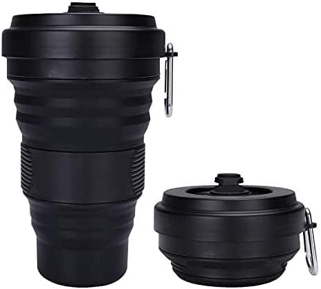 DARUNAXY Collapsible Travel Cup - 1 Pack Silicone Folding Camping Cup Sport Bottle with Lids - Expandable Scald-Proof Drinking Cup - 19 OZ Portable Bottle (Black)