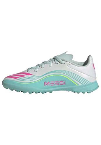 adidas Unisex niños F50 Messi League Turf Football Shoes Kids, FTWR White/Lucid Pink/Flash Aqua, 34 EU
