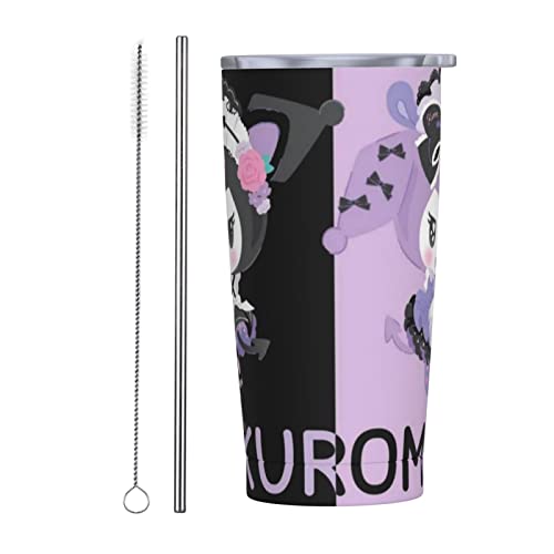 クロミ ちゃん(5) アニメ ストロー&ストローブラシ付き マグカップ コーヒーカップ 600ML コンビニカップ タンブラー ステンレス製 保冷 保温 車用 蓋付き 持ち運び 水筒 大容量 直飲み キャラクター 人気 プレゼント