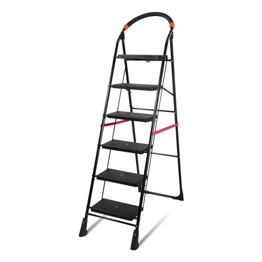 Trendy Cameo 6 Step Heavy Duty Foldable Step Ladder with Anti-Skid Shoes and Extra Strong Wide Steps (Black)