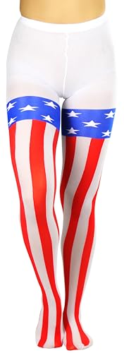 Image of ToBeInStyle Women's Superhero Superwoman American Flag Opaque Tights Costume Pantyhose