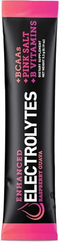 Image of Enhanced Electrolyte Powder Stick Packs (Raspberry Guava | 20 Packets) w / 0 Sugar +BCAAs +B-Vitamins Electrolyte Supplement w Potassium Zinc & Magnesium for Hydration - Keto Electrolytes