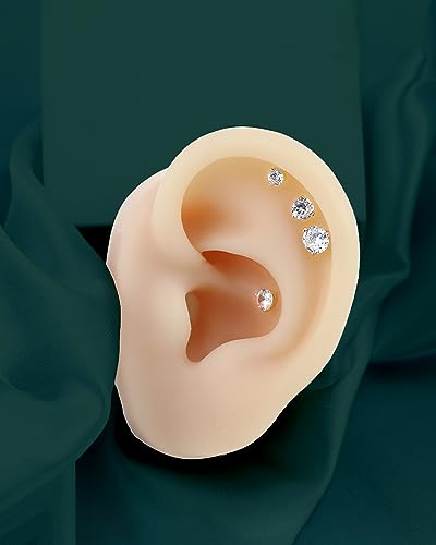 COCHARM 14K Solid Gold Tragus Earring Studs 16g Round CZ Helix Earring Stud Real Yellow Gold Tragus Piercing 3mm 4mm 5mm Gold Conch Piercing3