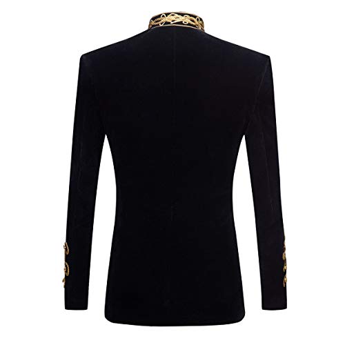 Mens Stylish Court Prince Black Velvet Gold Embroidery Blazer Suit Jacket2