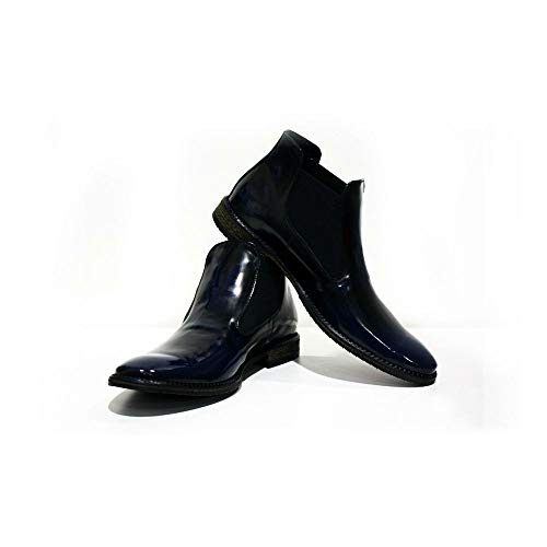 Modello Palermo - Eu 46 - Us 13 - Uk 12-30,8 Cm - Handmade Italian Mens Color Navy Blue Ankle Chelsea Boots - Cowhide Patent Leather - Slip-On #TOP11