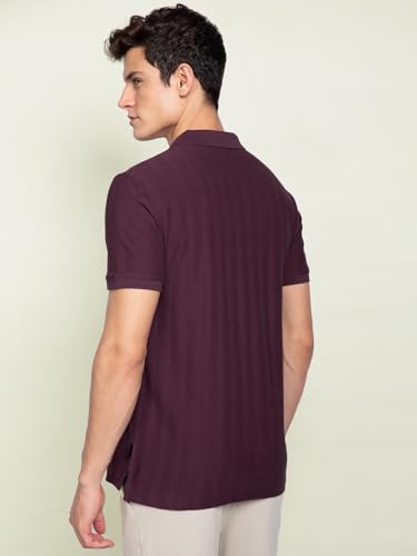 Image of DAMENSCH Men Rich Pique, Statement Textured, Body-Cooling All Degree, Premium Cotton, Herringbone Texture Johnny Collar Polo T-Shirt