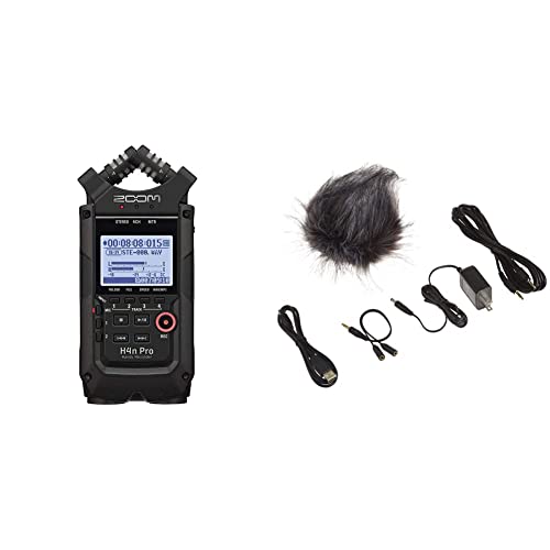 Zoom H4N Pro 4-Track Portable Recorder, All Black, Stereo Microphones, 2 Xlr/ ¼“ Combo Inputs, Battery Powered & Zoom Aph-4Npro Accessory Pack For H4N Pro Portable Recorder #TOP10