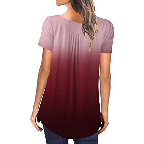 Outtop Plus Size Tops For Women Casual Short Sleeve Tunic Tops Henley V Neck Button Down T Shirts Loose Flowy Blouses Tops (M, Pink) #TOP3