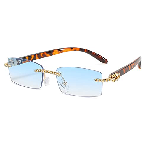 Lunettes de soleil diamant chic sans monture aux finitions strass et branches léopard C6