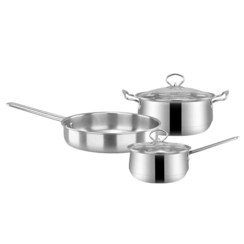 Juego de 3 ollas y sartenes de acero inoxidable con tapas, utensilios de cocina de inducción para horno y lavavajillas, apto para lavavajillas