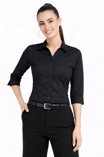 Image of Skyla Women's Cotton Rich Formal Shirt | 3 /4 Sleeve Office Wear | Regular Fit Business Casual Workwear