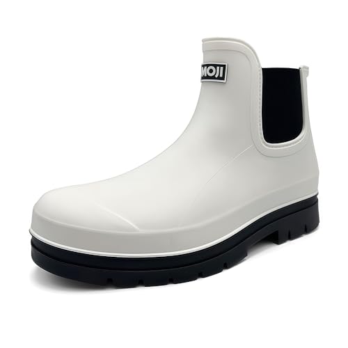 [アモジ] レインブーツ メンズ レインシューズ レディース ショート チェルシーシューズ チェルシーブーツ サイドゴア ショートブーツ れいんぶーつ れいんしゅーず ながぐつ れでぃーす スーツ オフィス あまぐつ あま靴 雨靴 防水 靴 通勤 おしゃれ ビジネス 長靴 完全防水 大きいサイズ 雨の日 CB915 白 ホワイト 23.0cm