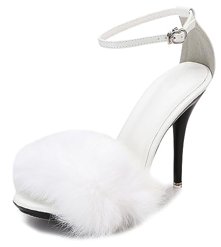 Sandales habillées en fourrure confortables TM017 taille 41.5 avec talon haut blanc