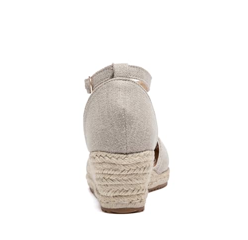 Image of Altxic Women's Closed Toe Canvas Ankle Strap Espadrilles Wedge Sandals
