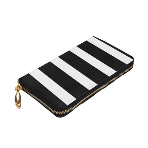 Stripes Black White Womens Long Wallet Purse,Pu Leather Clutch Bag With Zip Card Holder Case Credit Coin Wallets3