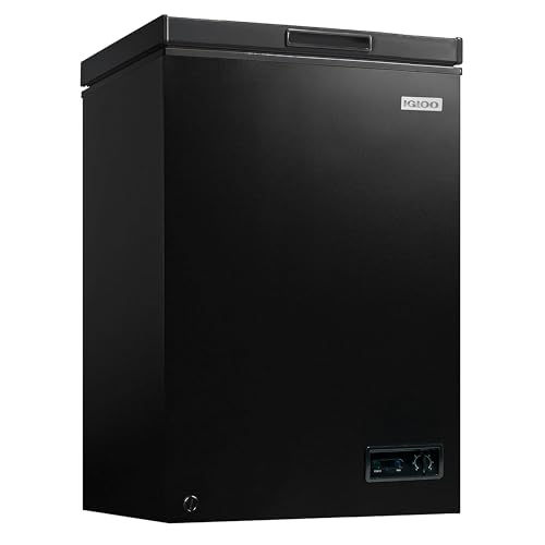 Igloo 3.5 Cu. Ft. Chest Freezer with Removable Basket and Front Defrost Water Drain, Small Deep Freezer Perfect for Homes, Garages, and RVs, Black