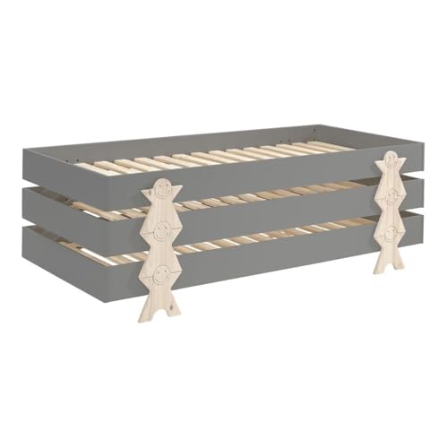 Paris Prix Lit Enfant en Bois Modulo Smiley III 90x200cm Gris