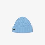 Lacoste Men's Rib Knit Brushed Wool Beanie, One Size, Light Blue