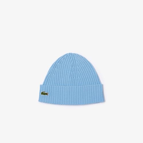 Lacoste Men's Rib Knit Brushed Wool Beanie, One Size, Light Blue