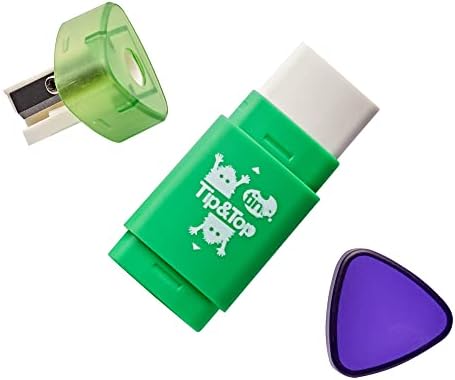 Tinc Combo Eraser & Pencil Sharpener| Dual 2-in-1 Rubber Eraser & Sharpener for School Supplies - Green & Purple, One Size (TIPTOPGR)