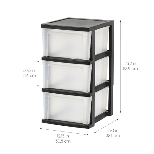 IRIS USA 3-Drawer Plastic Storage Dresser, 2-Pack, Standing Organizer Storage Container Bin with Drawers for for Classroom Art Supplies Closet Bathroom Dorm Bedroom Laundry Room, Black/Clear thumbnail 3