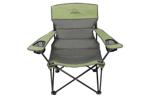 Quilted Double Camping Chair and Single Camping Chair with Padded Seat and Back for Camping/Hiking/Backpacking – Available in Low and Standard Heights (Low Chair (Gray/Asparagus))