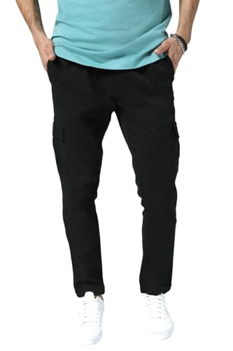 Image of Hubberholme Men's Regular Fit Cotton Trousers, Ankle Length Elastic & Drawstring Waist Cargo Chinos