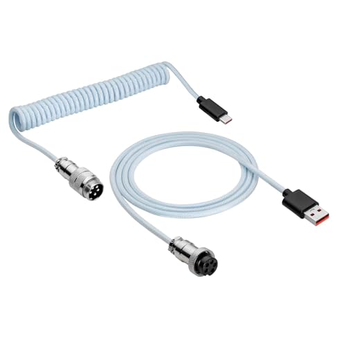 AKYGA AK USB 48   Cable trenzado USB tipo C a USB A de 3,0 m, color azul cielo, cable en espiral para teclado de juegos con conector de aviador extraíble