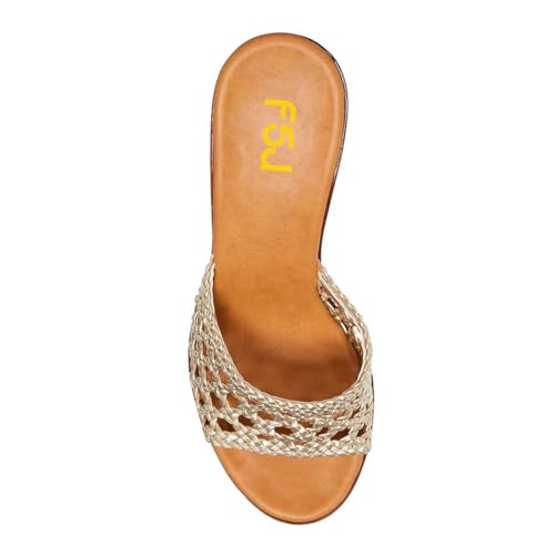 FSJ Women Braided Open Toe Sandal Platform Chunky High Heel Mule Woven Slip On Comfortable Fashion Summer Slippers Slide Shoes Size 4-16 US4