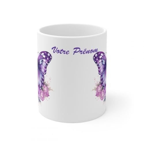 Jm-Déco Mug personnalisé personnalisable Papillons avec prénom ou petit texte - Idée cadeau -...