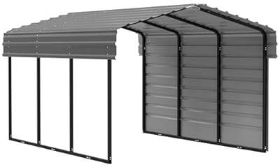 Arrow Carports Galvanized Steel Carport, with 1-Sided Enclosure, Compact Car Metal Carport Kit, 10' x 15' x 7', Charcoal