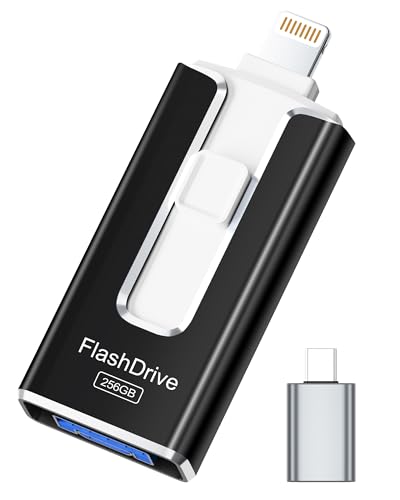 Image of MFi Certified Flash Drive for iPhone iPad 256GB, Photo Stick for External Memory Storage, Easily Back Up and Save Photos Videos, USB Memory Stick Thumb Drive for iPhone /iPad /Android /PC (Black)