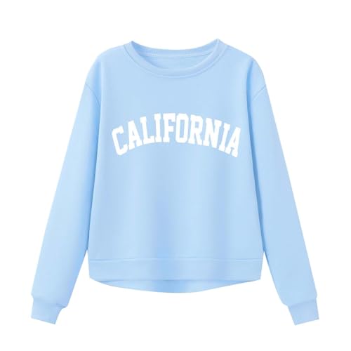 Sudadera de Manga Larga con Cuello Redondo para niñas Tejido Prenda Casual Infantil Capucha Estampada Ropa cómoda y diseño Moderno para Uso Diario Escolar y Actividades (Sky Blue, 3-4 Years)