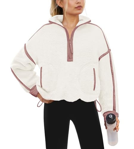 Yanekop Womens Quarter Zip Pullover Sherpa Fleece Jacket Oversized