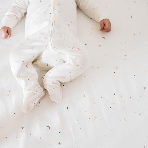 Image of Pehr Crib Sheet, Celestial | Breathable Brushed Organic Cotton for Soft Sleep | Fits Standard Crib Mattresses up to 52 inchL x 28 inchW x 8 inchH