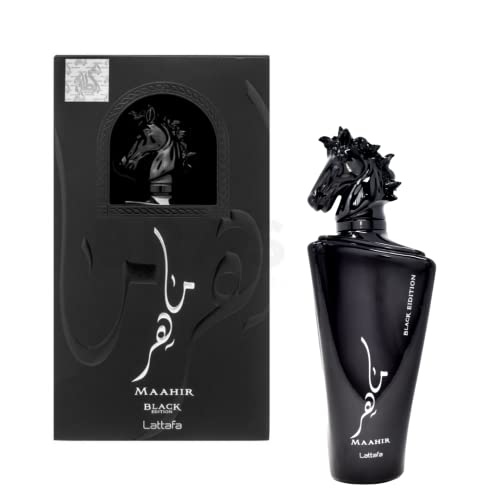 Maahir Black by Lattafa Perfumes EDP 100ML (3.4 oz) I Bold and Rich Oud Fragrance I sandalwood, musk and vanilla Notes I Signature Arabian Perfumery I By Lattafa Perfumes