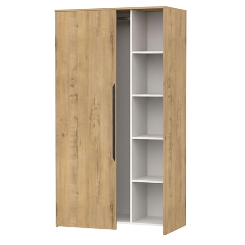 MUEBLES PITARCH | Armario Dormitorio Ropero 2 Puertas, 2 Barras y 4 Estantes Regulables, Roble Gold, 200x100x57cm (Alto x Ancho x Fondo), Mueble Recibidor Moderno, Modelo Noa