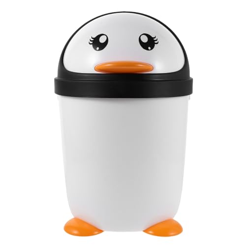 OSOLADY Papelera con forma de pingüino con tapa para escritorio - Papelera de mesa con dibujos animados - de plástico kawaii para encimera, dormitorio, guardería, almacenamiento eficiente de basura