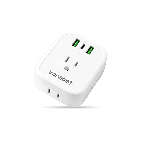 European Travel Plug Adapter, International Power Plug Adapter with USB C 20W 4 Outlets 3 Fast Charge Ports (PD&QC), Type C Plug Adapter Travel Essentials to Most of Europe Spain Italy France Germany Cover