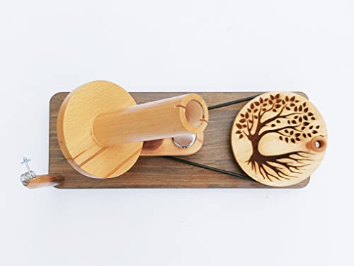 Image of Hind Handicrafts Wooden Yarn Ball Winder for Knitting Crocheting - Handcrafted - Natural Hand Operated - Knitter's Gifts Center Pull Ball Winder (Tree of Life 2A)