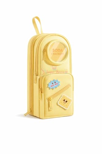 Image of Invite Cute Backpack Style Pencil Case with Visible Display Window, Multi-Layer Large Capacity Stationery Organizer for Kids & Students (SODA Crackers-Yellow POCH)