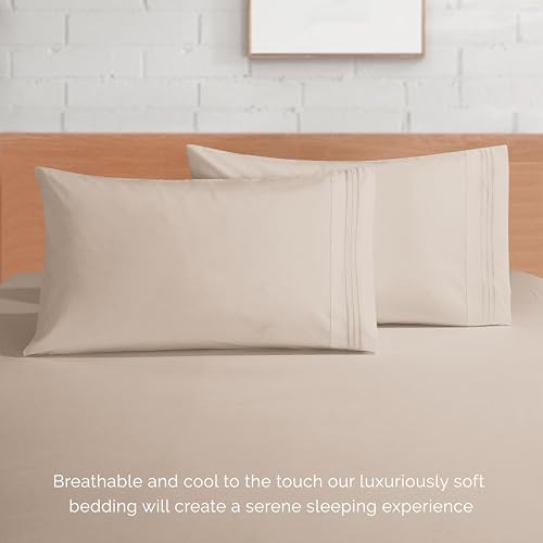 Elegant Comfort Luxury 1500 Premium Hotel Quality Microfiber 4-Piece Sheet Set - Soft, All Around Elastic 18-24 Inches Deep Fitted Sheet - Extra Deep Pocket Sheets, Full, Cream