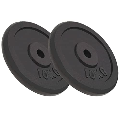 GeenYuu Juego de 2 discos de 10 kg de hierro fundido con orificio de 30 mm de diámetro, revestimiento de polvo negro, 27,5 cm de diámetro para mancuernas, mancuernas, entrenamiento de fuerza en casa y