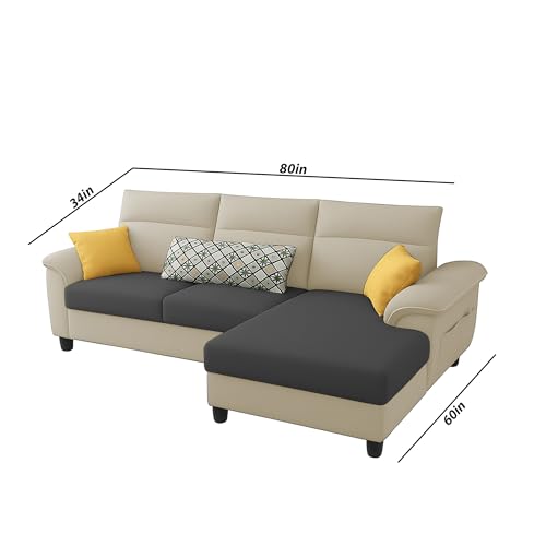 Image of Casaliving Seams RHS 4 Seater L Shape Sofa for Living Room (Cream Black Fabric) Premium Fabric Sofa