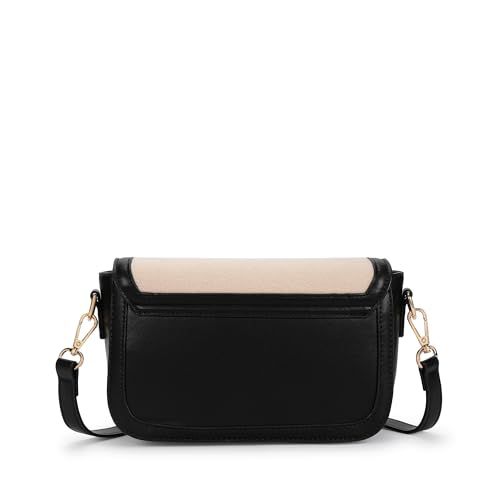 Image of Fastrack Sherpa-Panel Sling Bag for Women | Faux Leather Crossbody with Zipper Closure, Gold Hardware and Detachable Strap | Compact Textured Bag for Casual and Evening Outfits