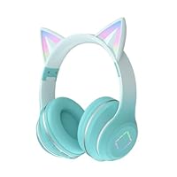 Usoun Kids Headphones,Cat Ear Led Light Bluetooth Kids Headphones with Mic,Girls Headphone Wireless,TF Card,3.5mm Audio,Wireless/Wired Foldable Kid On Ear Headphone for Boys Girls Adults (Green)
