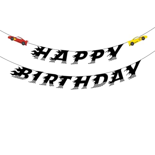 Image of Race Car Birthday Banner, 6.3 x 4.7 inches, Party Decorations for Boys, Baby Shower, Christmas, Colorful