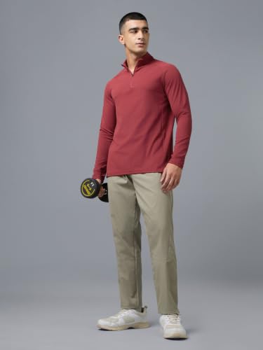 Image of TECHNOSPORT Men's Solid Full Sleeve T-Shirt ELASTOPLUS Quick Dry Slim Fit Mock Neck Sports Tee for Training Layering Casual Wear UPF50+ Anti Odour