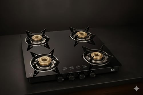 Thermador EcoFlame 4 Burner Gas Stove Glass Top Manual Ignition | Brass Plated Burners | Four Burner Gas Stove | LPG | ISI Certified | 1 Yr... - Image 3